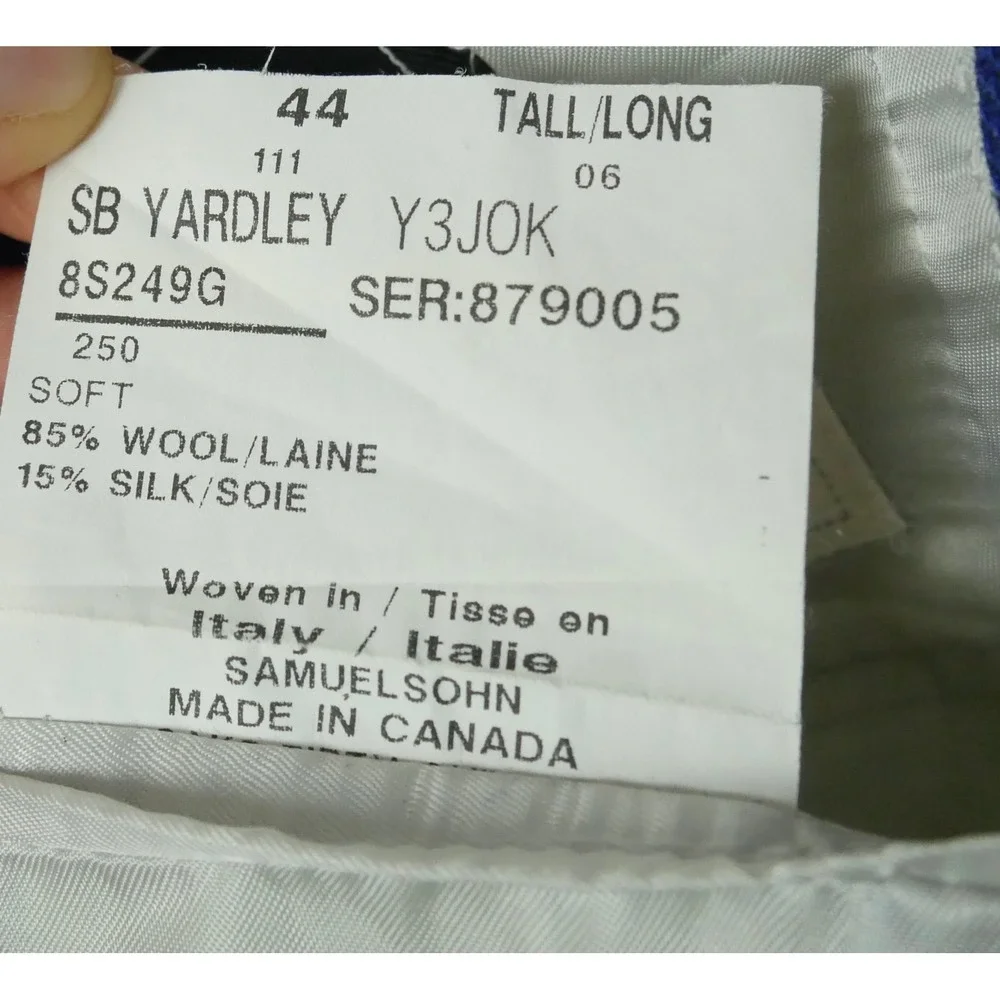 Samuelsohn Yardley‎ 44L Blue Wool Silk Sport Coat Blazer FLAW Unstructured Soft
